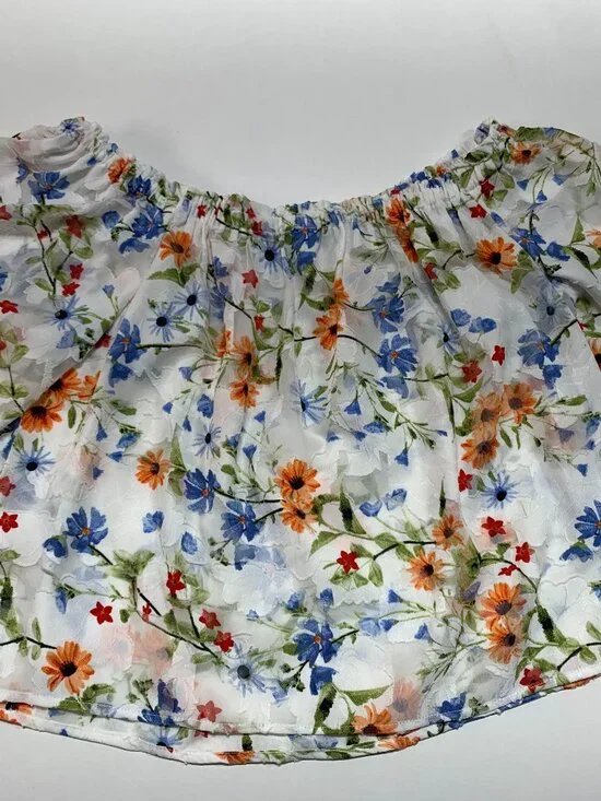 Dynamite Floral Medium Sheer Ruched Spring Summer Blouse - Picture 9 of 9